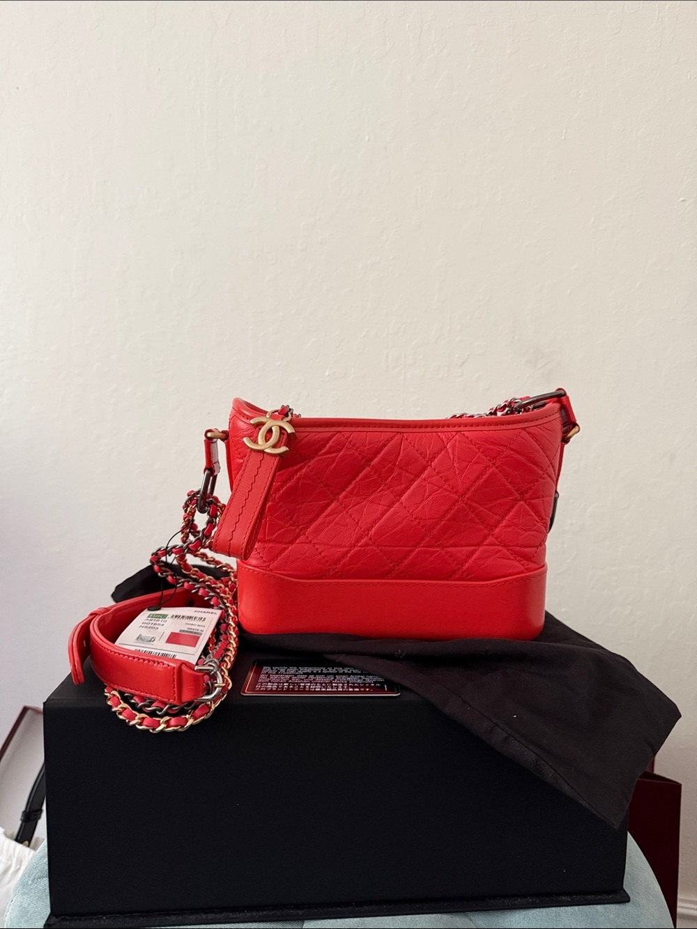 Gabriella CHANEL Red Quilted Leather Crossbody with Gold CC Charm